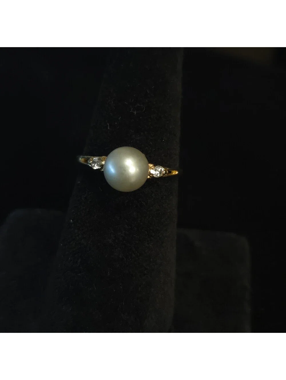 Vintage Size 7 10K Gold 6mm Pearl and CZ Ring
